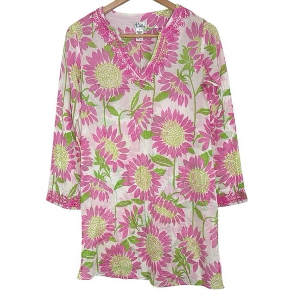 Lilly Pulitzer Tops - Lilly Pulitzer Women’s Vintage Floral Print Tunic Top Embroidered Cover Up sz XS